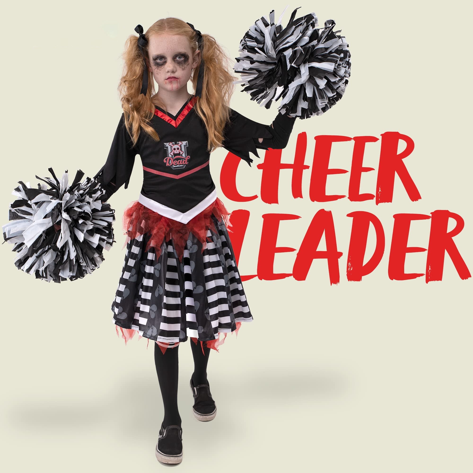  Kids Cheerleader Costume, Cheerless Costume for Girls, Scary Cheerleader Costume for Halloween Party Dress Up Age Up to 12 Years