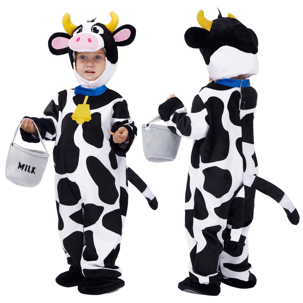  Baby Cow Costume with Milking Bucket for Toddler, Kids Halloween Farm Party Dress up Role Playing Cosplay 0-5 Years
