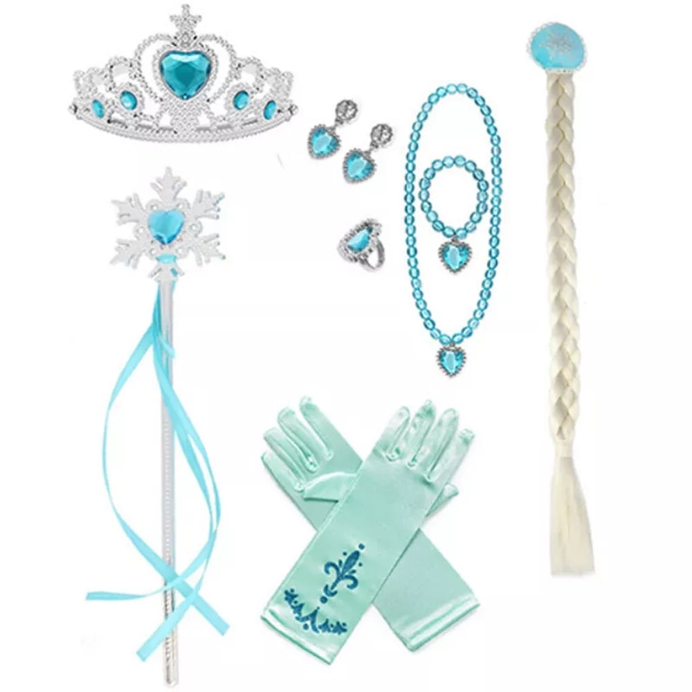 MAVLLY Princess Costume for Girls Cosplay Dress Bling Synthetic Crystal Bodice Snow Queen Princess Party Dress Fancy Children Clothes with Accessories Set 8 (2-12T)