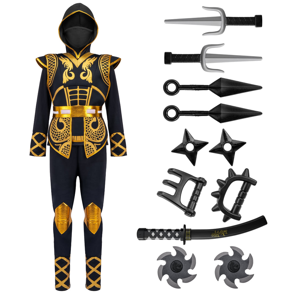  Kids Golden Ninja Costume for Toddler Boys Halloween Dress Up Age Up to 12 Years
