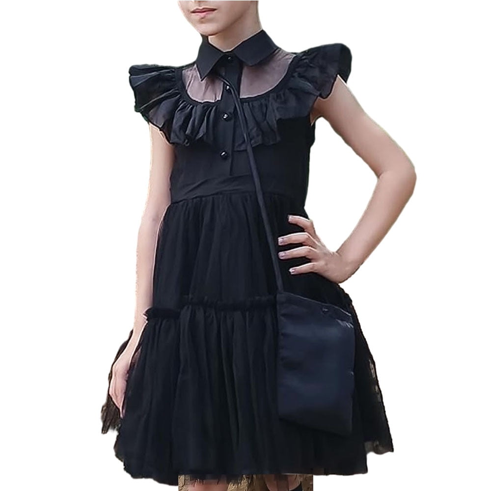 Toddler Girls Black Dance Dress Halloween Cosplay Party Outfit