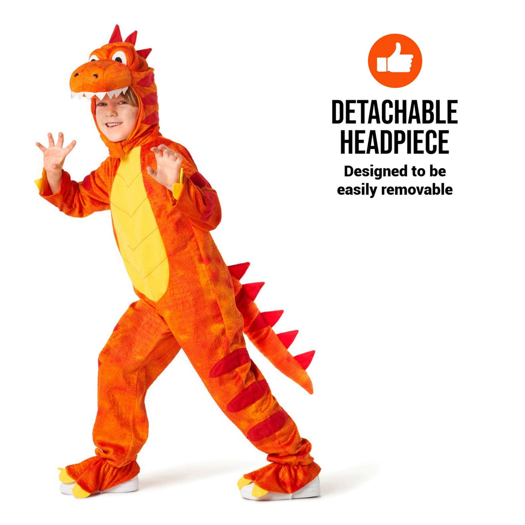  Kids Orange T Rex Costume Boys Girls Dinosaur Jumpsuit Fancy Dress Halloween Orange S