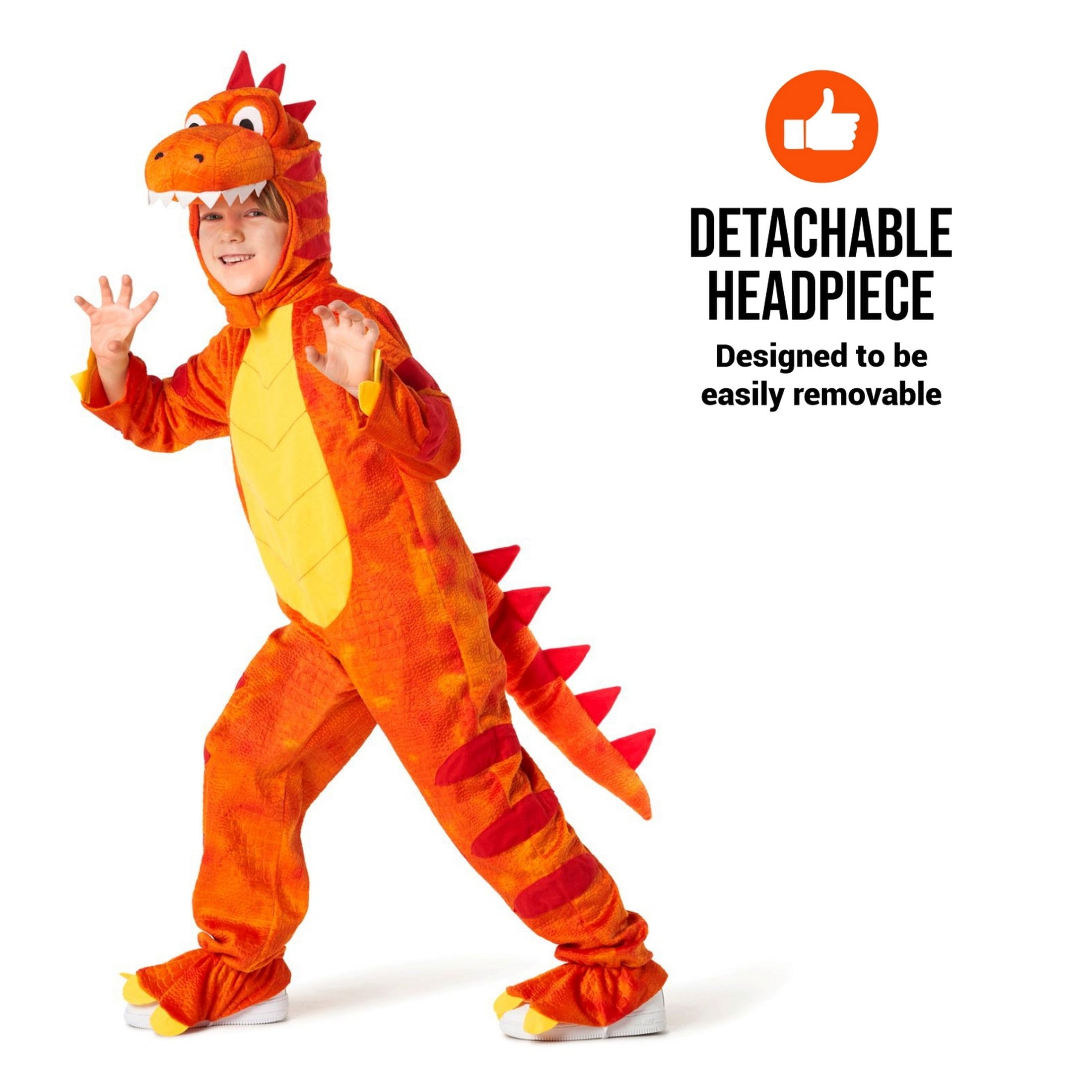  Kids Orange T Rex Costume Boys Girls Dinosaur Jumpsuit Fancy Dress Halloween Orange S