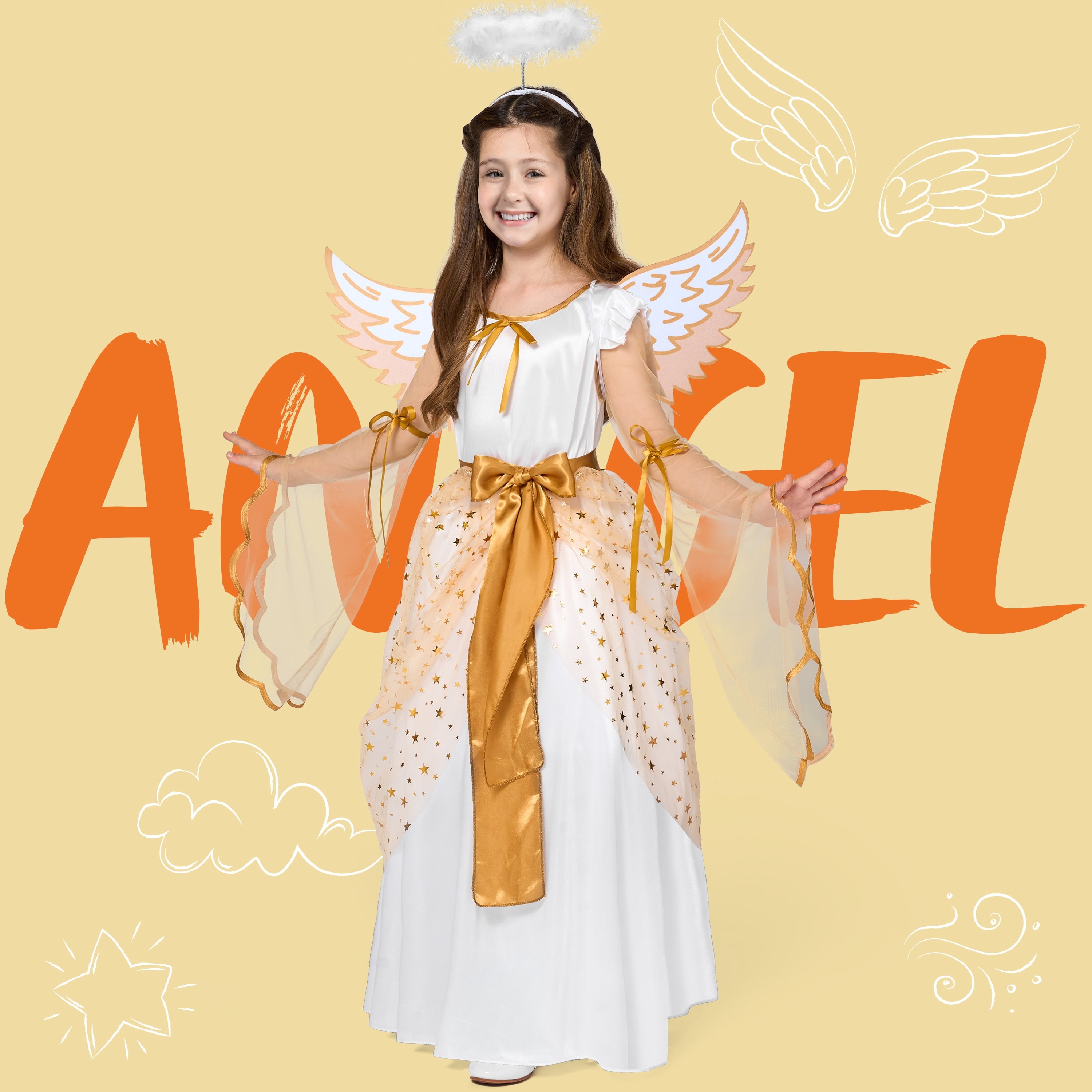  Halloween Angel Costume for Girls, Angel Dress for Kids, Guardian Angel Set for Halloween Costumes Themed Party Cosplay