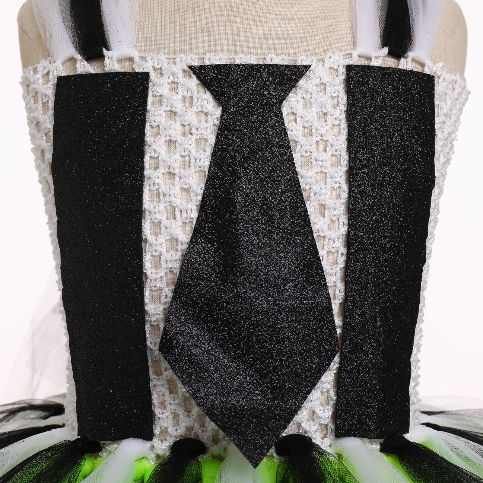 IBTOM CASTLE Kids Girls Halloween Costume Black and White Striped Tulle Dress Headband Set Cosplay Carnival Birthday Outfit 4-5 Years Black + Green
