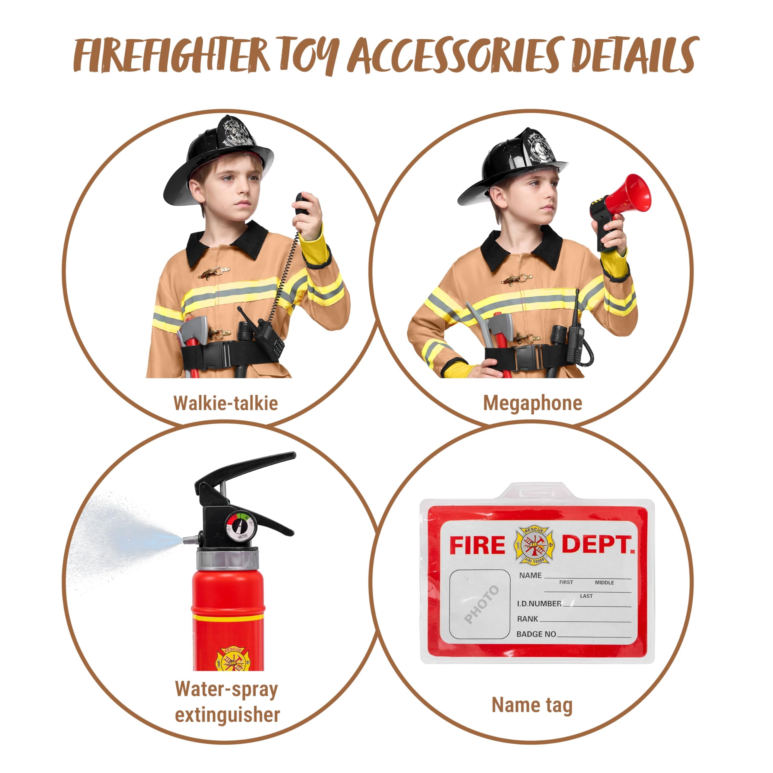  Halloween Kids Fireman Costume, Firefighter Costume for Boys Toddler Halloween Party Dress Up 3-7 Years