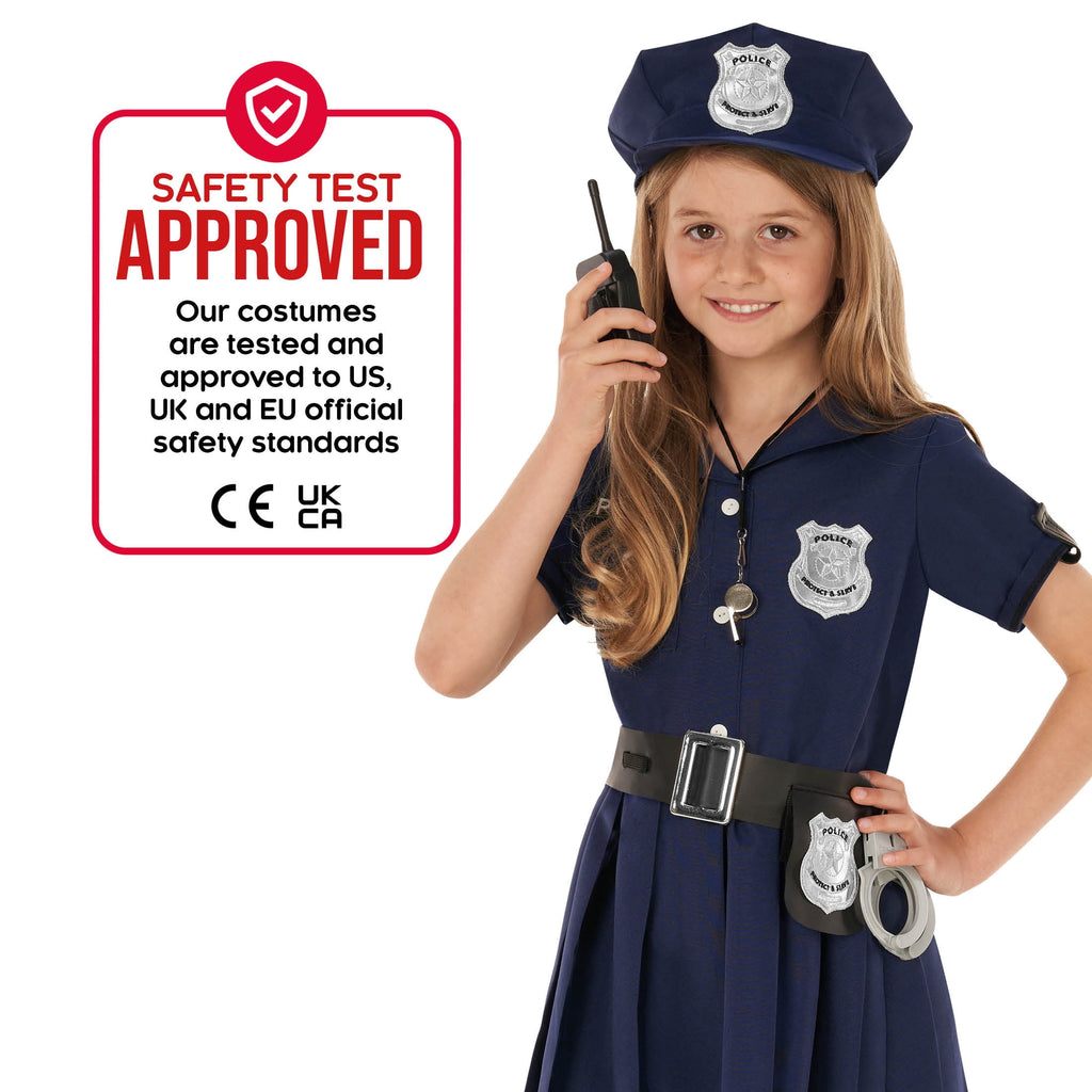  Navy Blue Police Girl Costume Toys Kids Officer Cop Uniform Dress Halloween Halloween Blue L