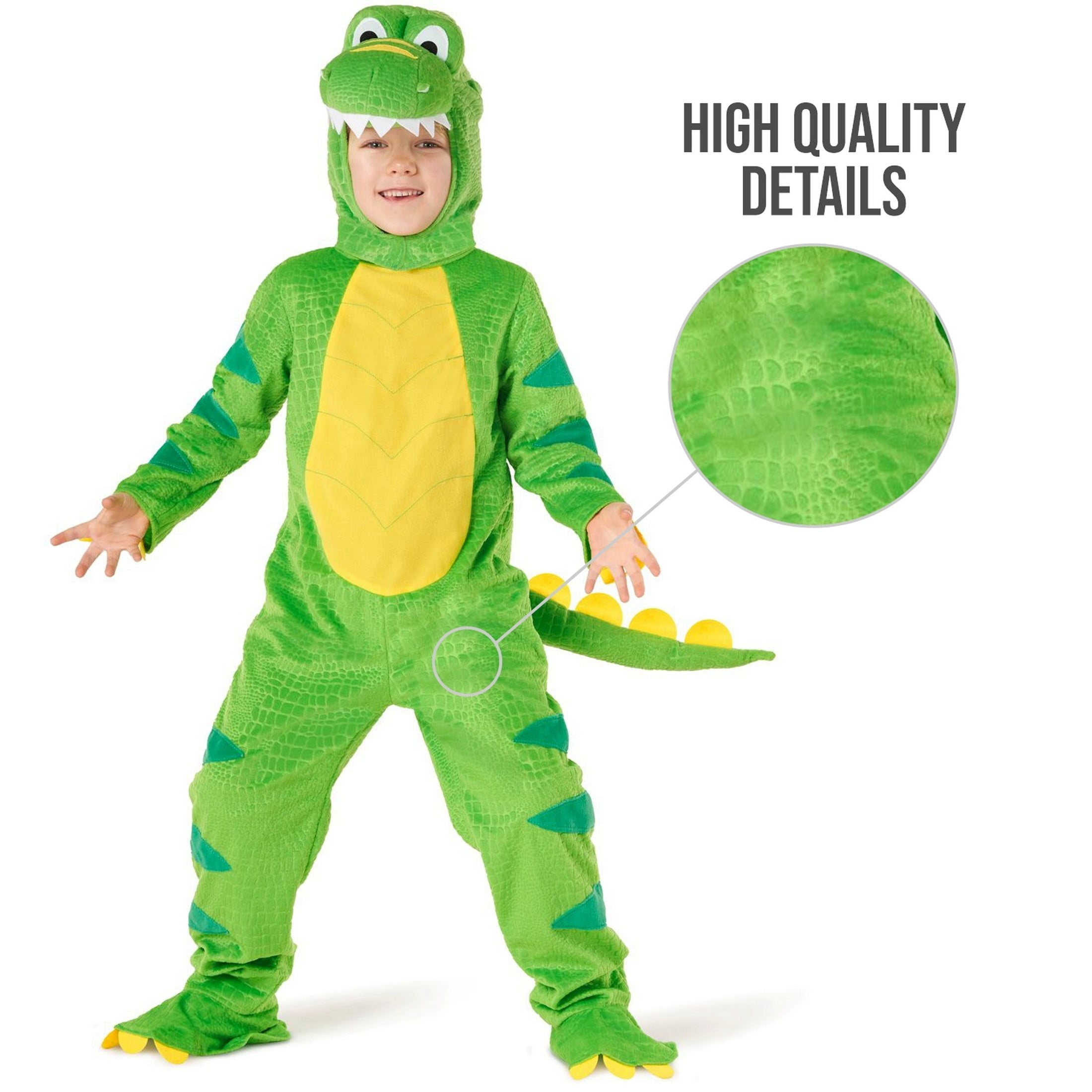  Kids Green T Rex Costume Boys Girls Dinosaur Jumpsuit Fancy Dress Halloween Green T2