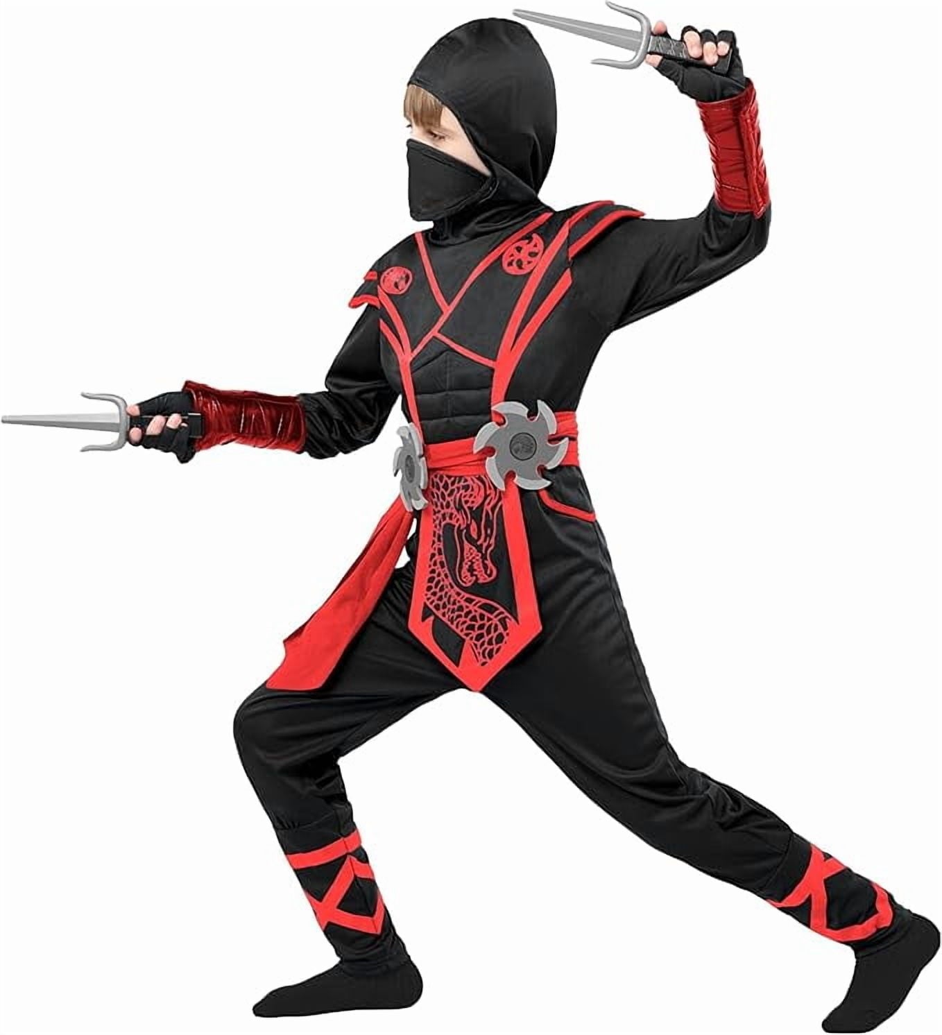  Ninja Costume for Kids, Ninja Dragon Costume Set, Boys Halloween Outfit for Dress-up and Role-play Party