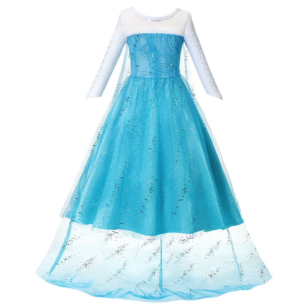 MAVLLY Princess Costume for Girls Cosplay Dress Bling Synthetic Crystal Bodice Snow Queen Princess Party Dress Fancy Children Clothes with Accessories Set 8 (2-12T)