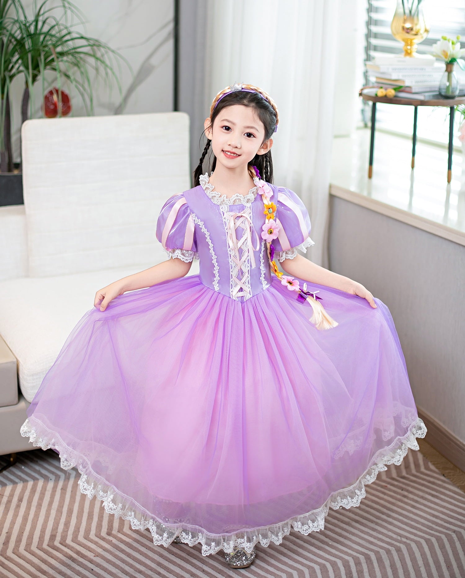 Girls Toddler Purple Princess Costume for Halloween Birthday Party Cosplay