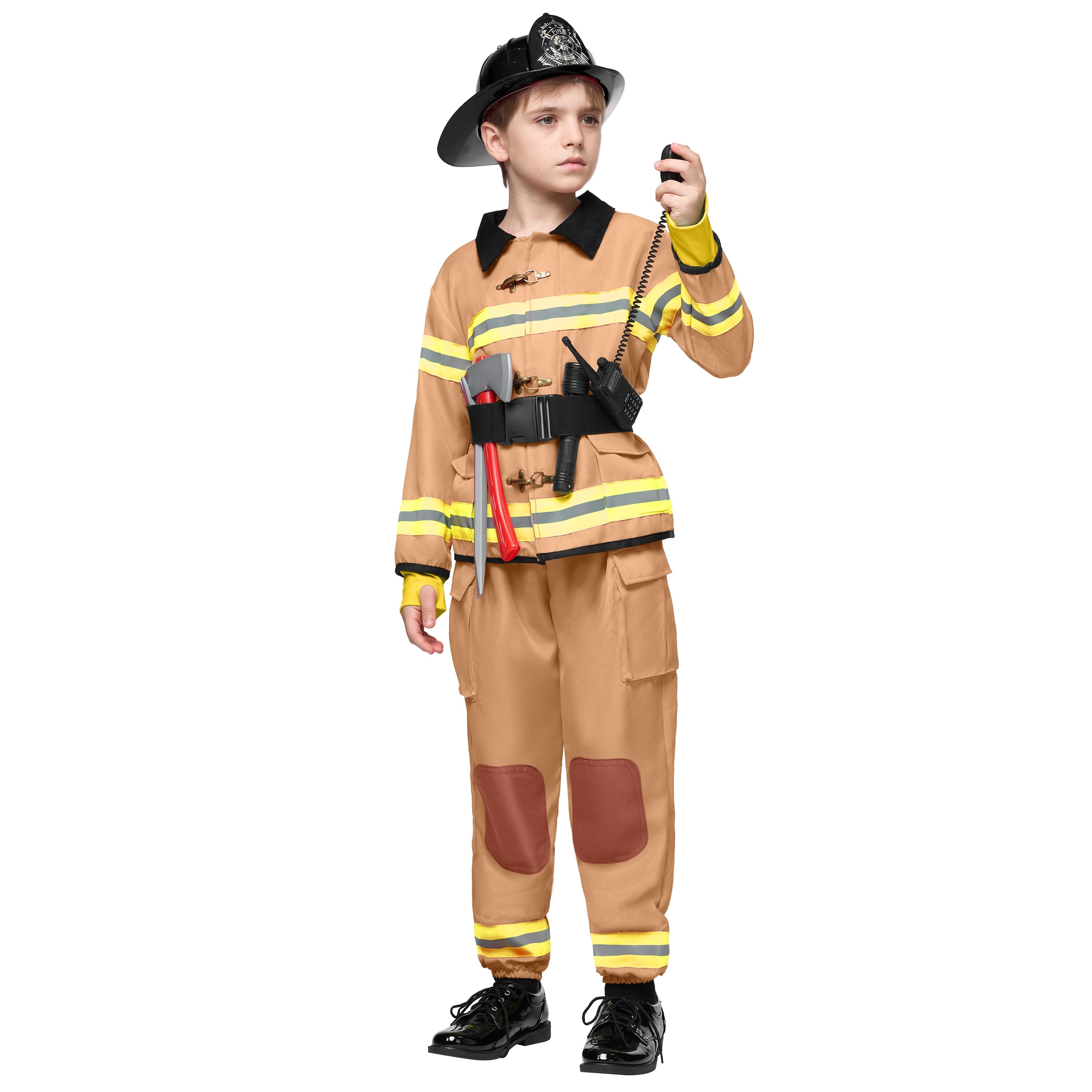  Halloween Kids Fireman Costume, Firefighter Costume for Boys Toddler Halloween Party Dress Up 3-7 Years