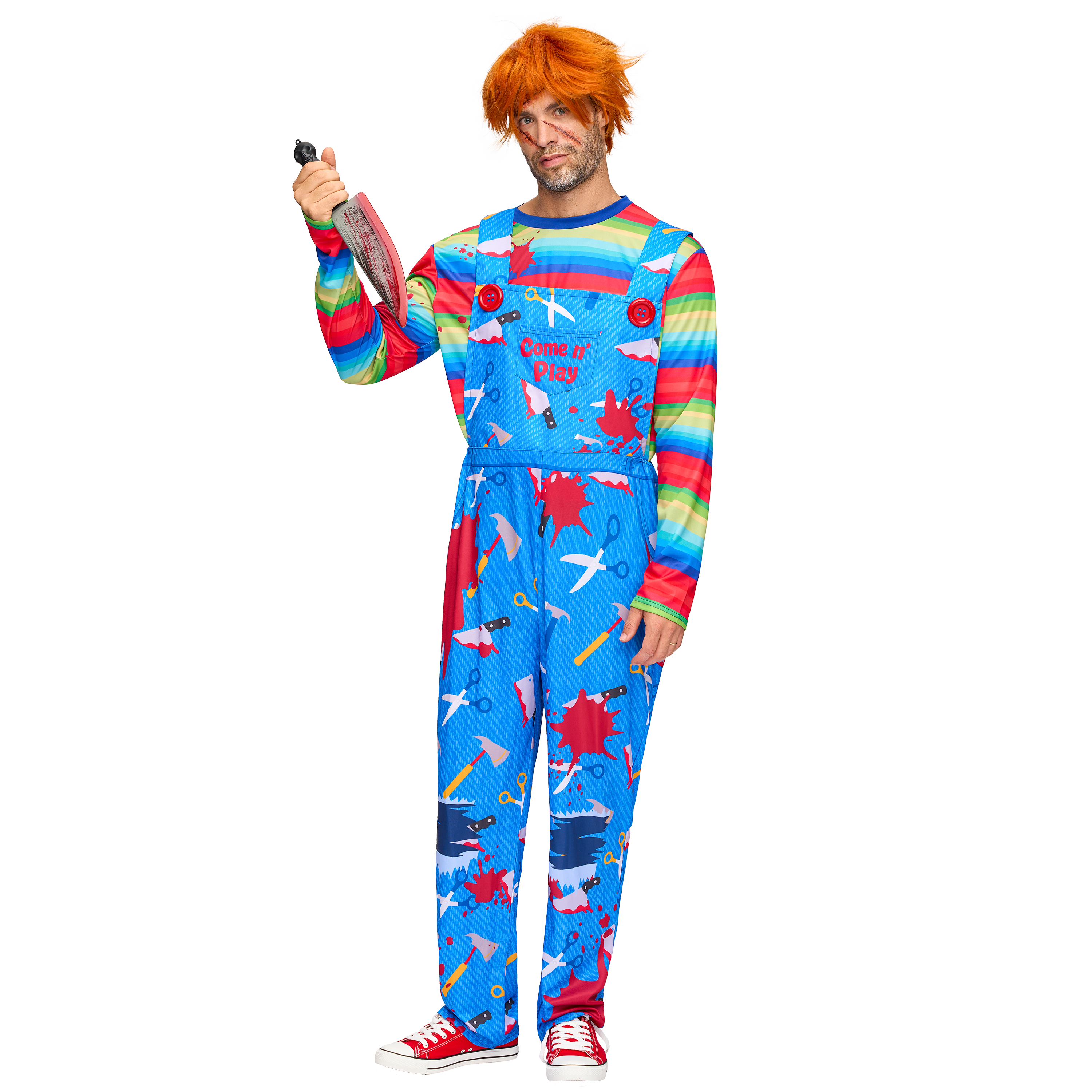  Men Killer Doll Costumes, Creepy Doll Costume for Adult Halloween Dress up Party Cosplay, Family Matching Costumes