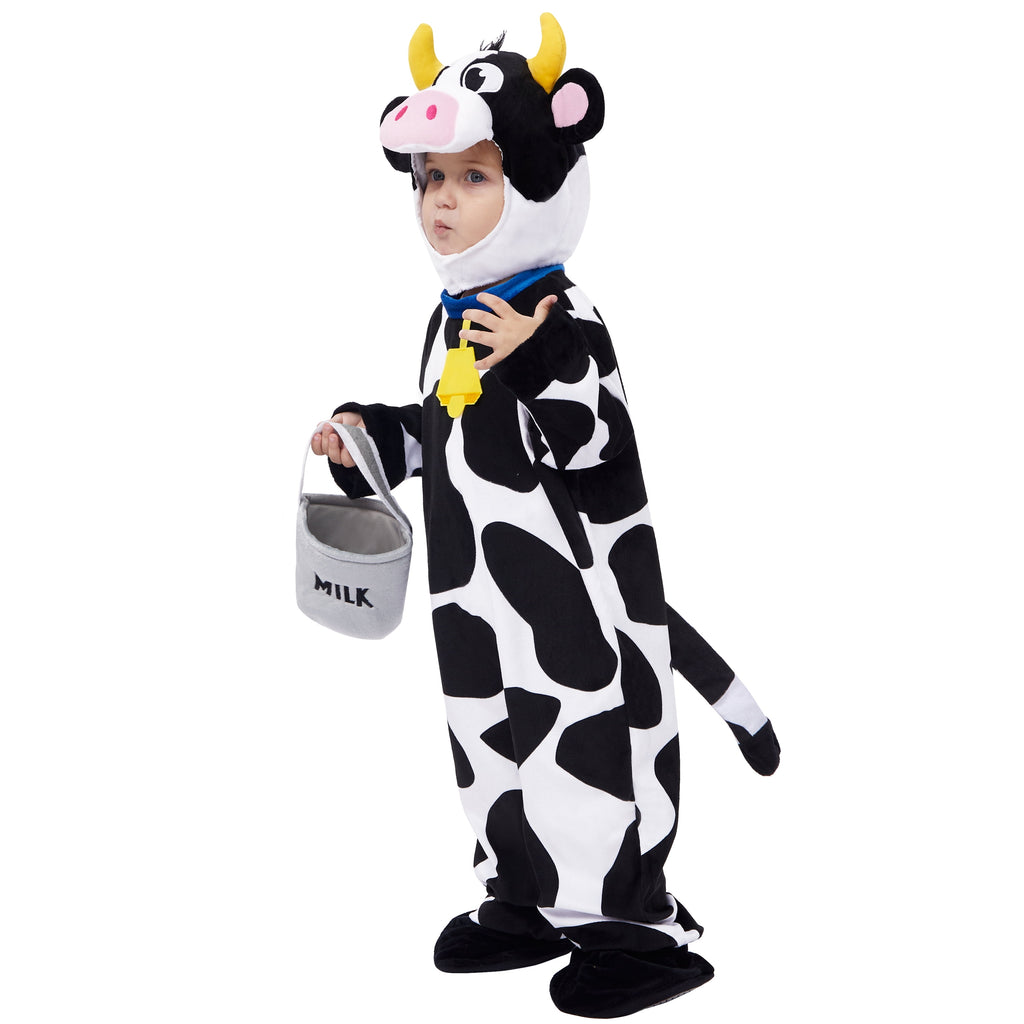  Baby Cow Costume with Milking Bucket for Toddler, Kids Halloween Farm Party Dress up Role Playing Cosplay 0-5 Years