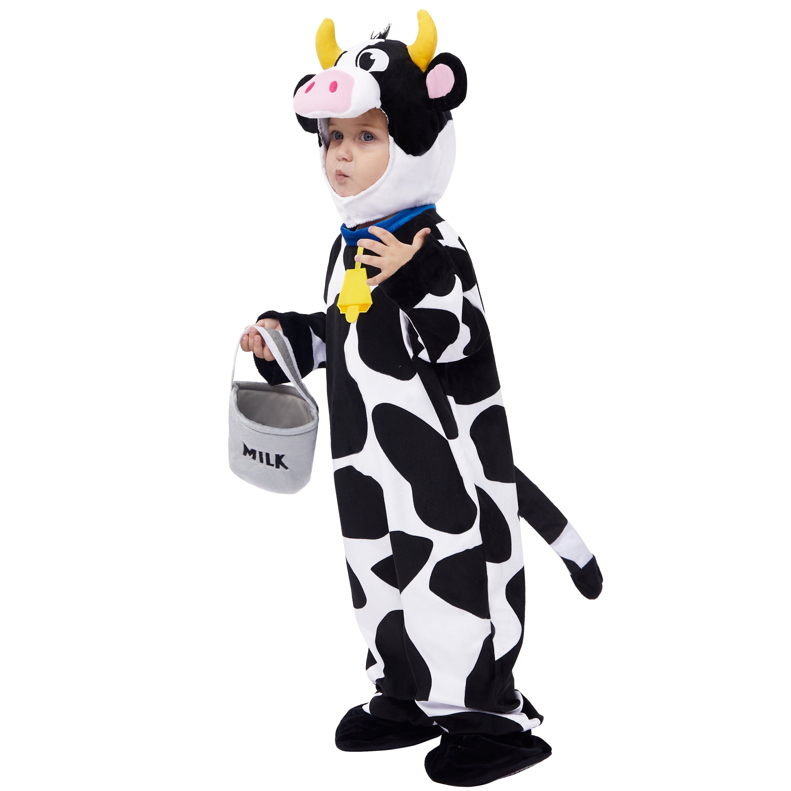  Baby Cow Costume with Milking Bucket for Toddler, Kids Halloween Farm Party Dress up Role Playing Cosplay 0-5 Years