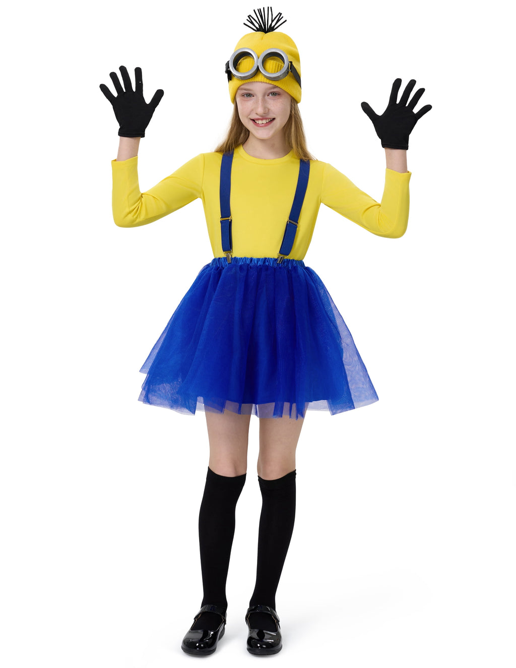  Halloween Kids Costume Accessories Set with Goggles/Beanie/Yellow Tutu Shirt/Suspenders/Gloves for Halloween Fancy Party Dress up Cosplay