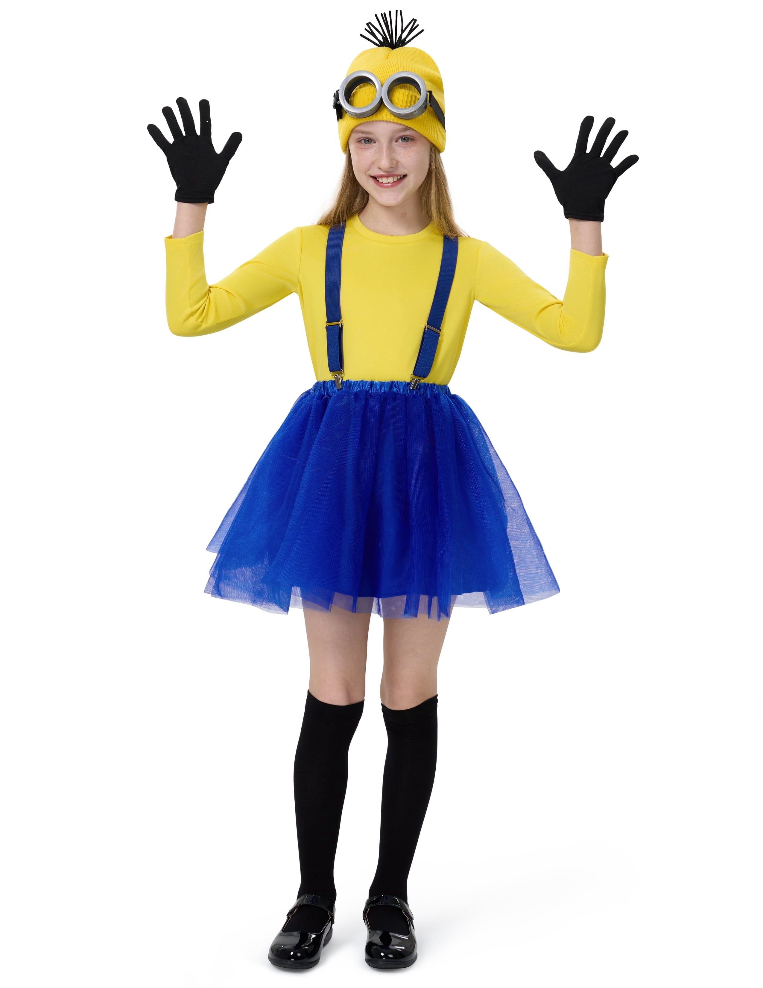  Halloween Kids Costume Accessories Set with Goggles/Beanie/Yellow Tutu Shirt/Suspenders/Gloves for Halloween Fancy Party Dress up Cosplay