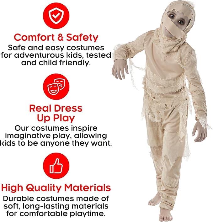  Kids Egyptian Mummy Costume Boys Girls Halloween Book Week Fancy Dress Halloween White S