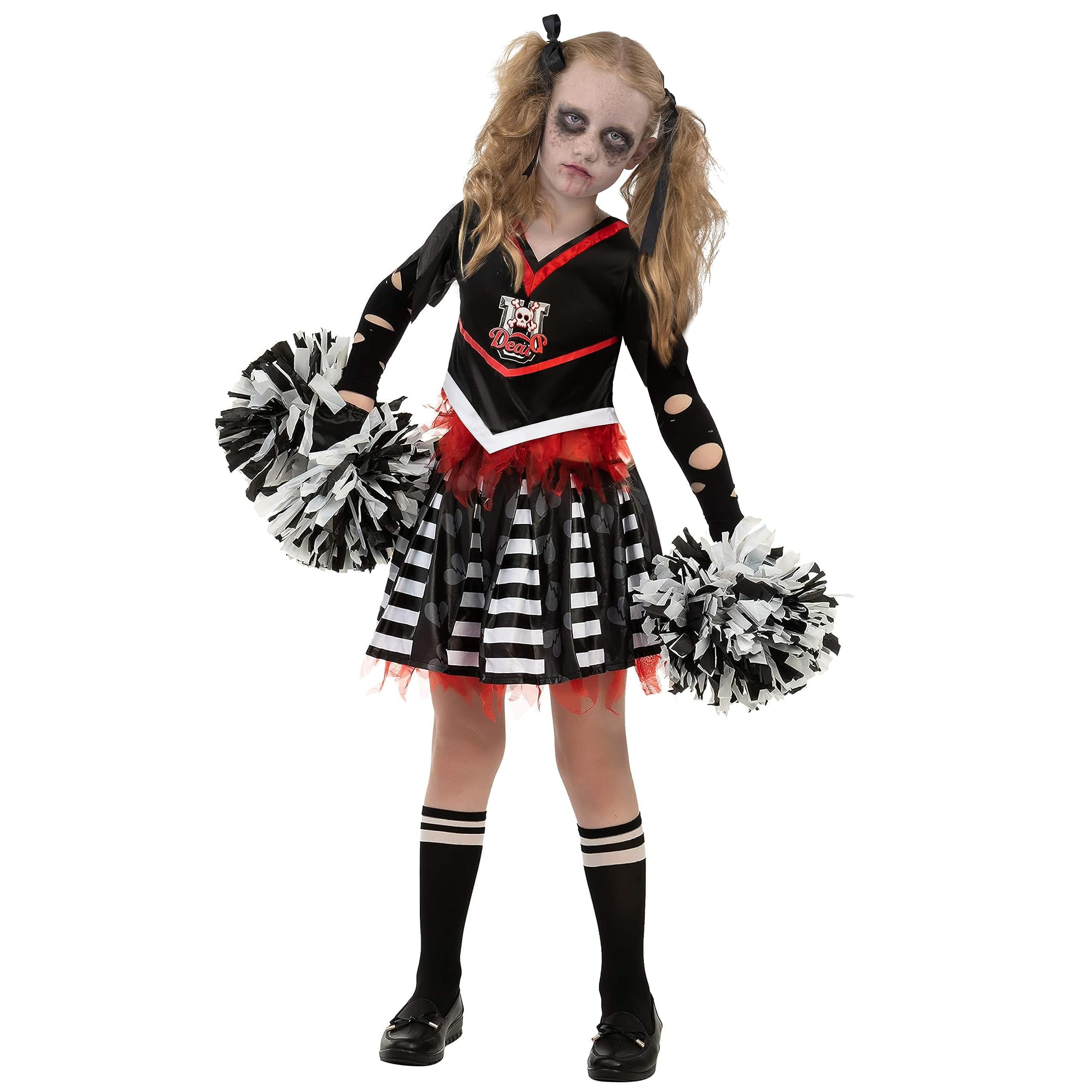  Kids Cheerleader Costume, Cheerless Costume for Girls, Scary Cheerleader Costume for Halloween Party Dress Up Age Up to 12 Years