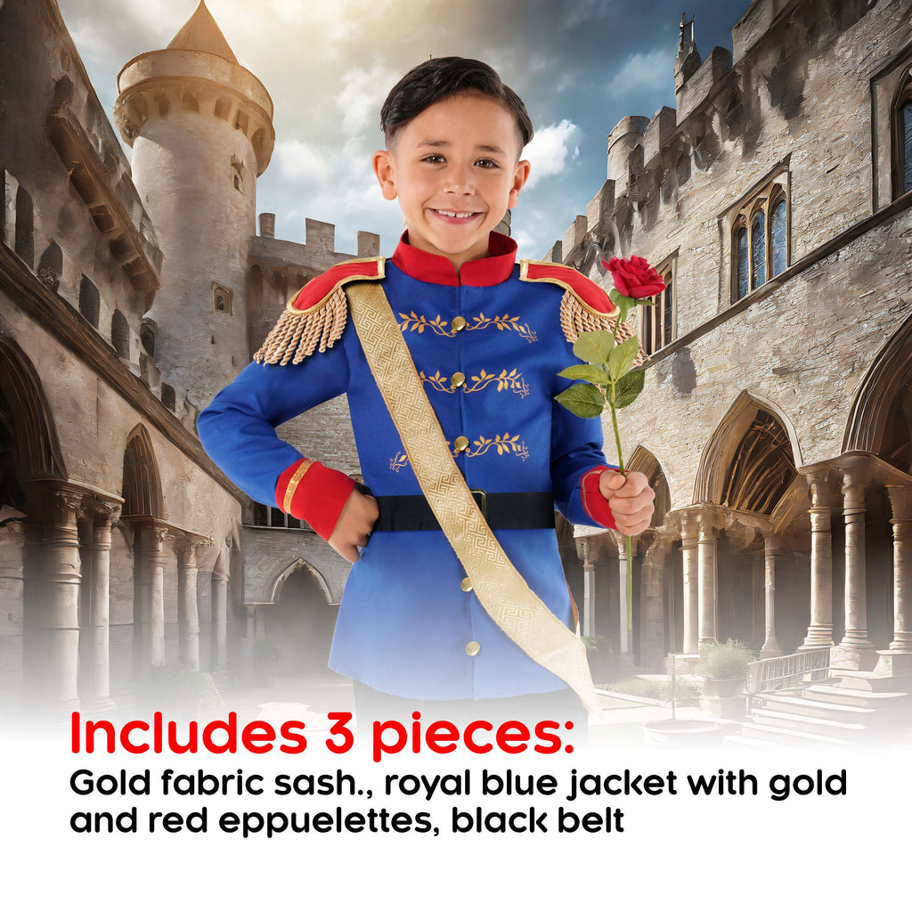  Fairytale Prince Kids Halloween Costume For Boys Blue 10-12 Years