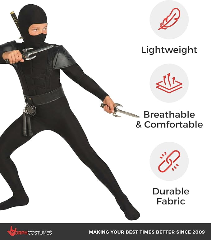  Boys Black Ninja Costume Toys Kids Samurai Warrior Book Day Week Halloween Black L