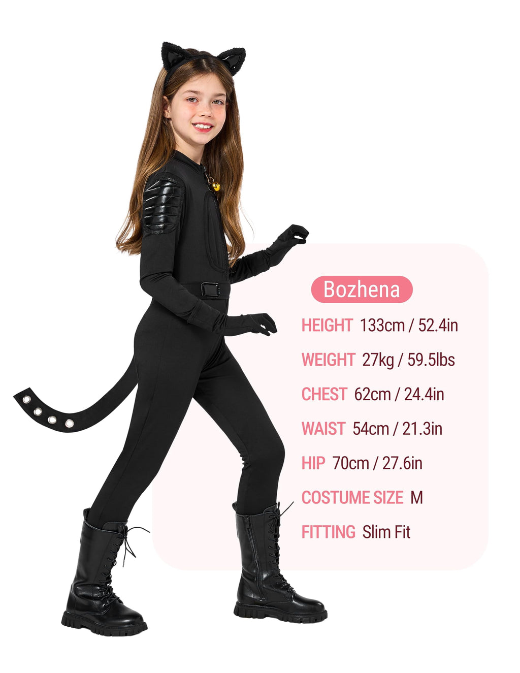  Black Cat Costume for Girls, Kids Cat Outfit Set with Tail, Child Black Cat Halloween Costume for Cosplay Party