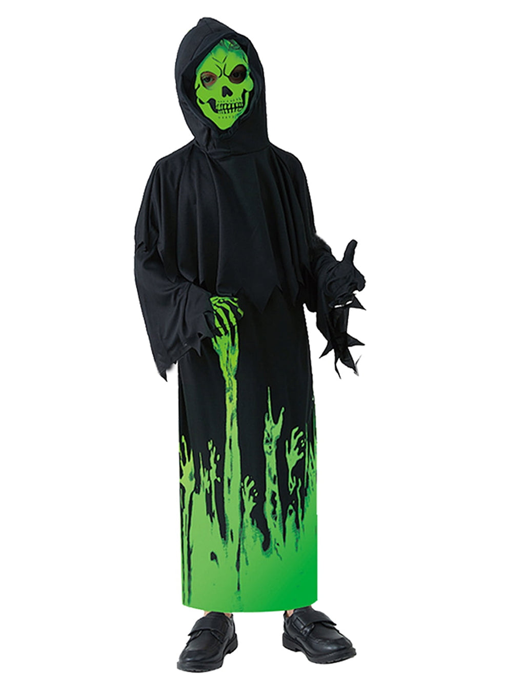  Halloween Glow In The Dark Grim Reaper Costume for Kids, Cosplay Robe without Scary Scythe for Boys Girls, 5-12 Years