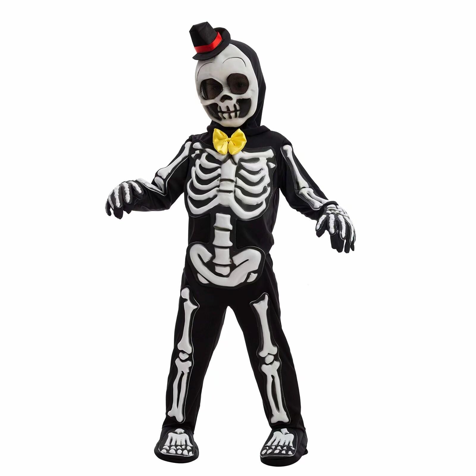  Glows in the Dark Skeleton Costume for Kids, Black Skelebones Jumpsuit, Bone Halloween Costume Dress up for Girls & Boy