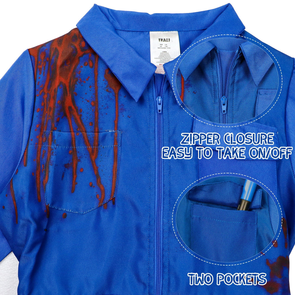 Halloween Zombie Killer Costume for Big Kids Boys Scary Horror Jumpsuit with Accessories 10-12 Years