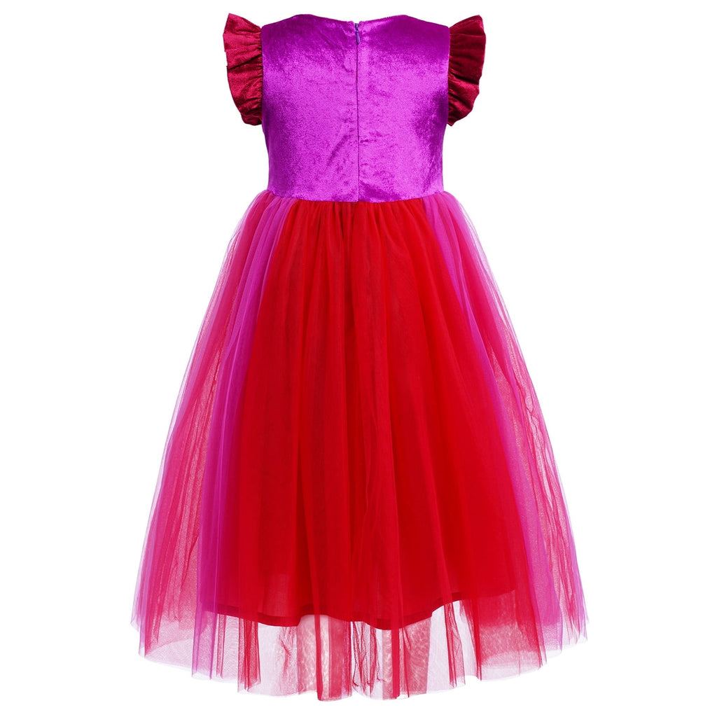 IBTOM CASTLE Kids Girls Witch Costume Tulle Dress Velvet Hooded Cloak Wigs Set Halloween Cosplay Birthday Party Carnival Dress up Outfit 4-5 Years Purple 2pcs