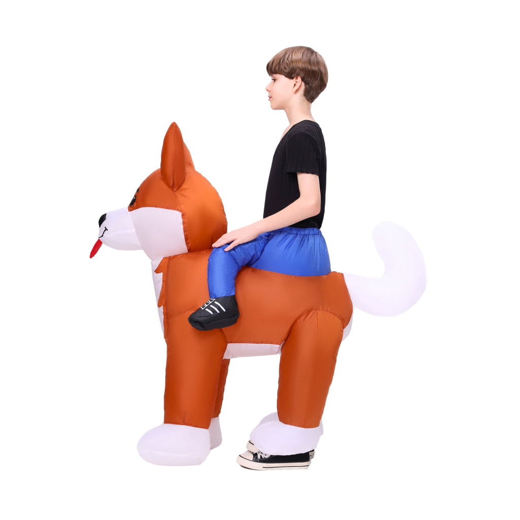 PTS Inflatable Costume Kid, Blow Up Ride On Corgi Dog Costume for Halloween Inflatables Cosplay Party