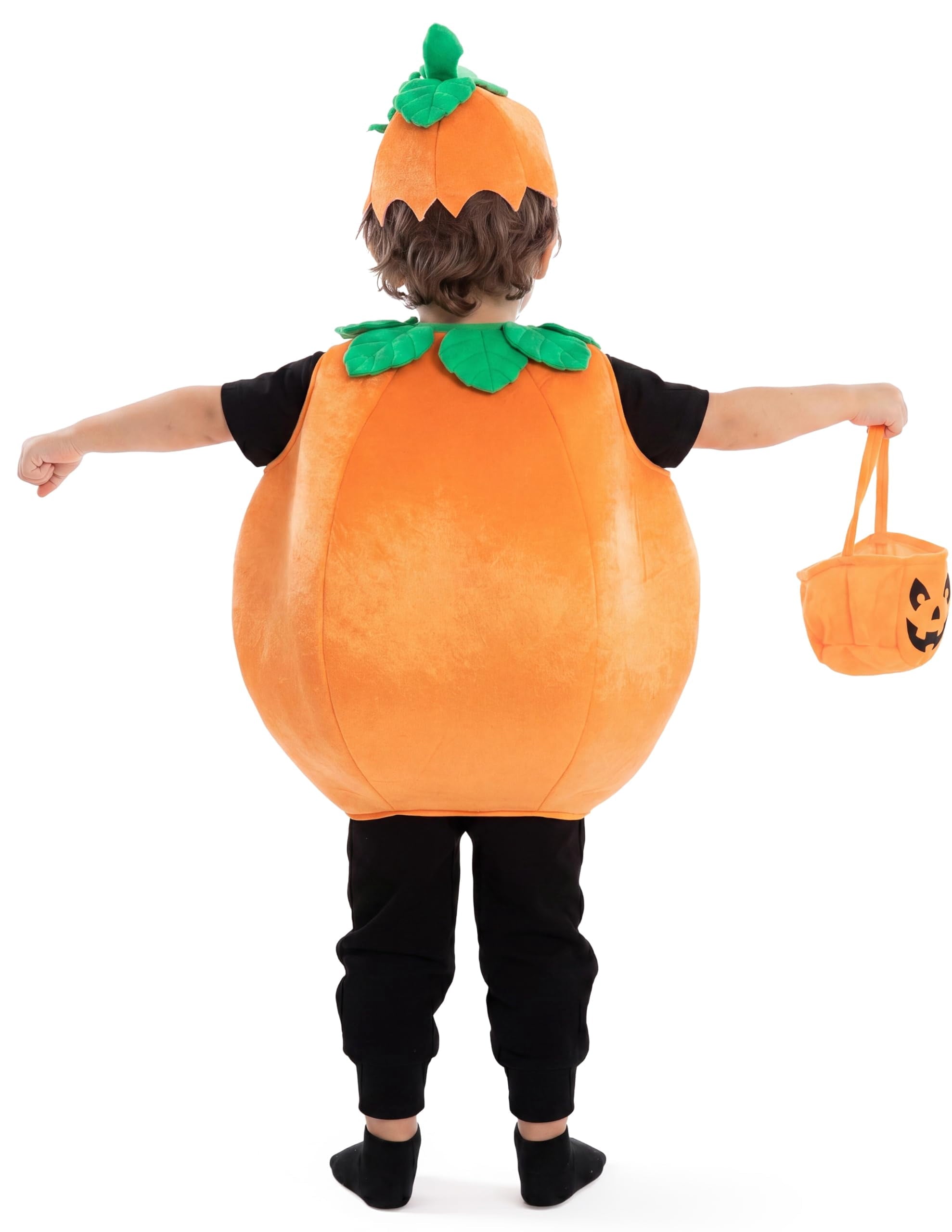  Child Pumpkin Costume with Toy Basket for Kids Toddler Halloween Dress Up Pumpkin Themed Party Role Play Cosplay