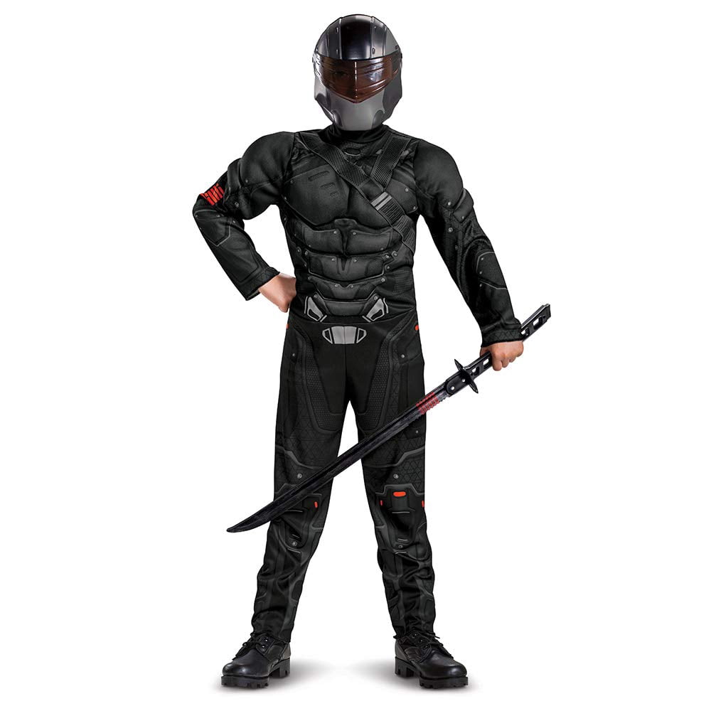 Snake Eyes Costume for Kids, Official GI Joe Costume with Muscles and Mask, Child Size Medium (7-8) Black