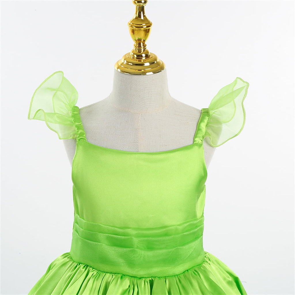  2-10Y Green Fairy Princess Dresses for Girls Christmas Halloween Costume Cosplay Dress Up with Wing & Accessories
