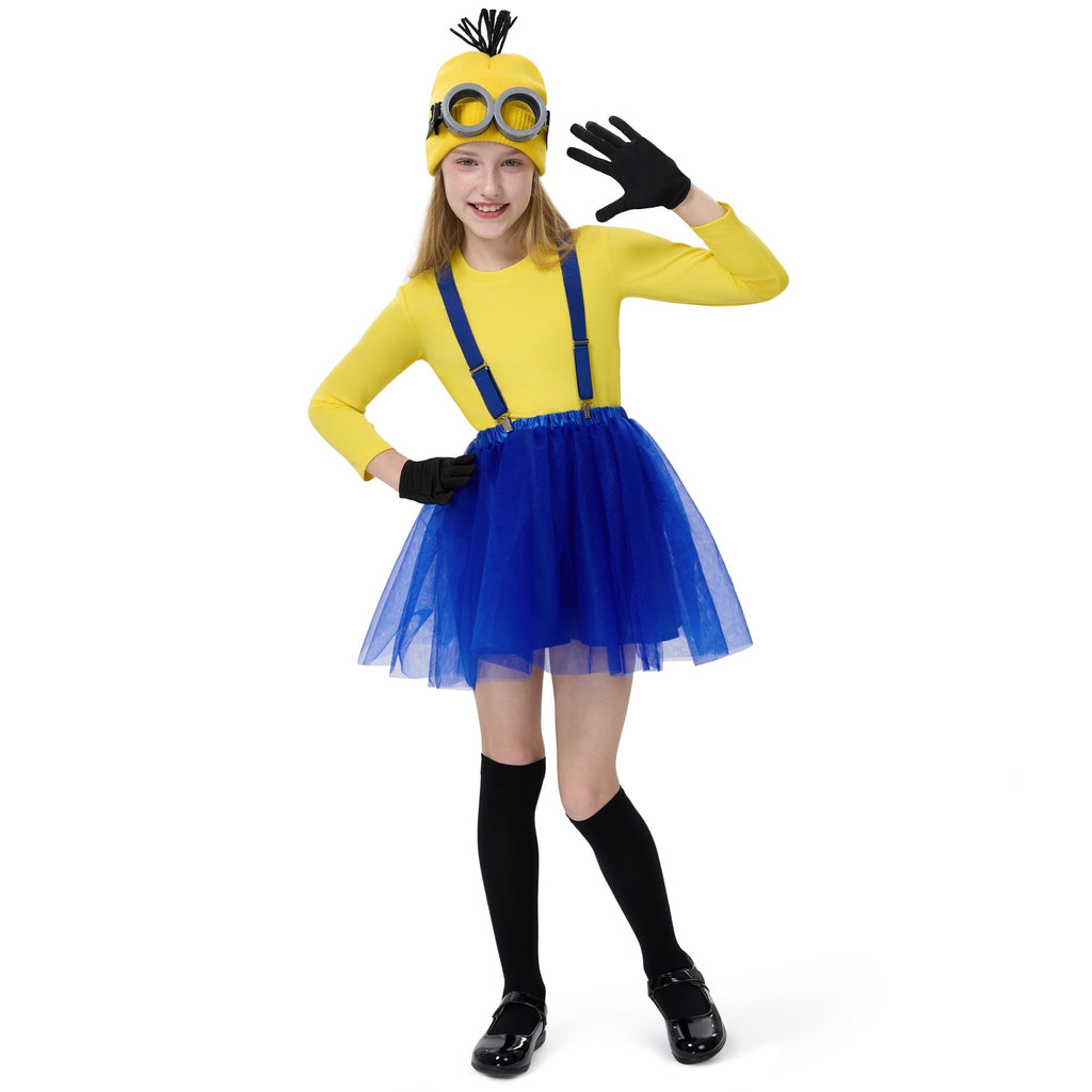  Halloween Kids Costume Accessories Set with Goggles/Beanie/Yellow Tutu Shirt/Suspenders/Gloves for Halloween Fancy Party Dress up Cosplay