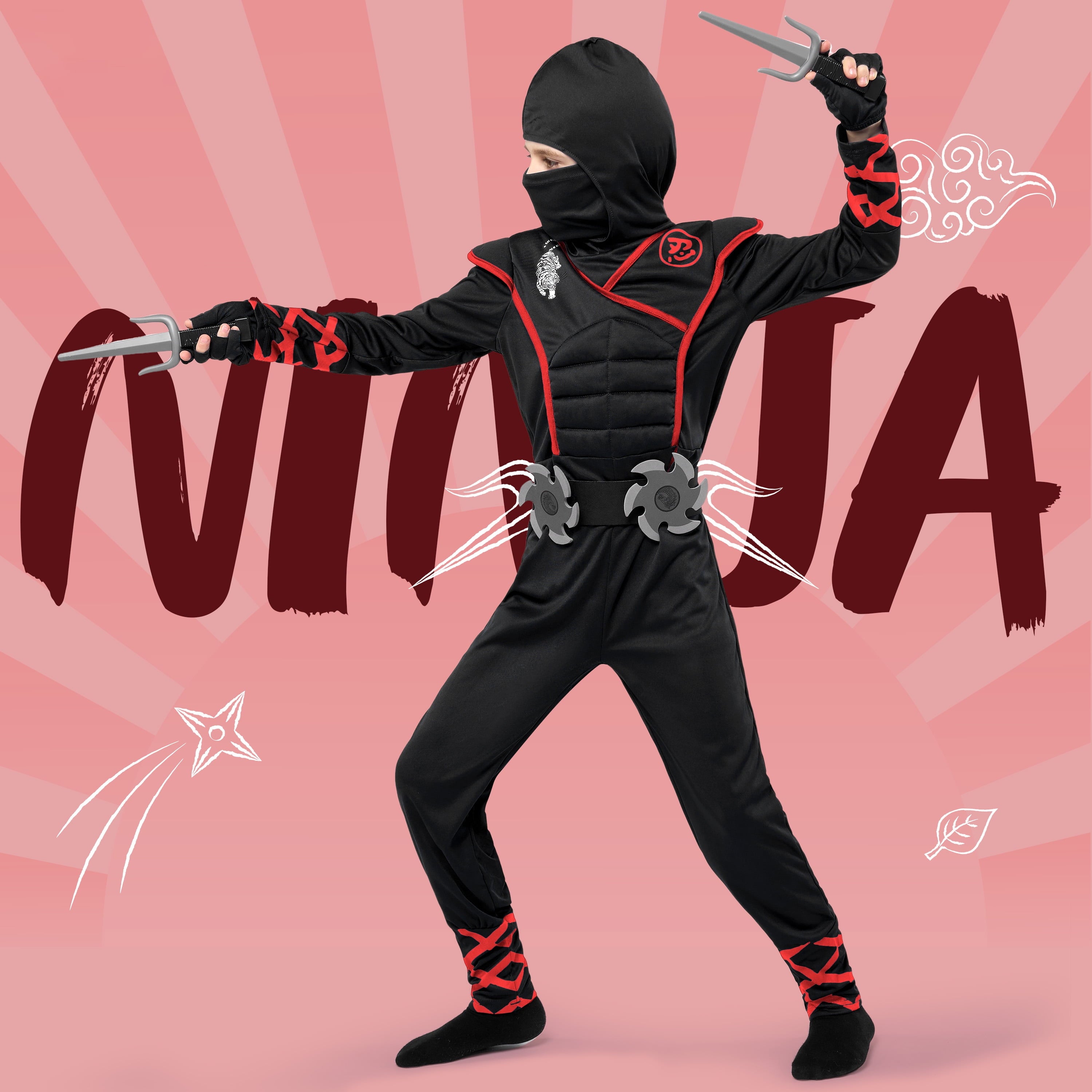  Kids Ninja Costume for Boys Halloween Fancy Dress Costume for Kids Age 3 & up