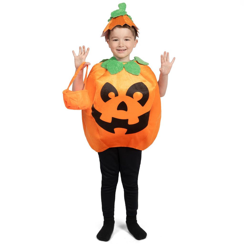  Child Pumpkin Costume with Toy Basket for Kids Toddler Halloween Dress Up Pumpkin Themed Party Role Play Cosplay