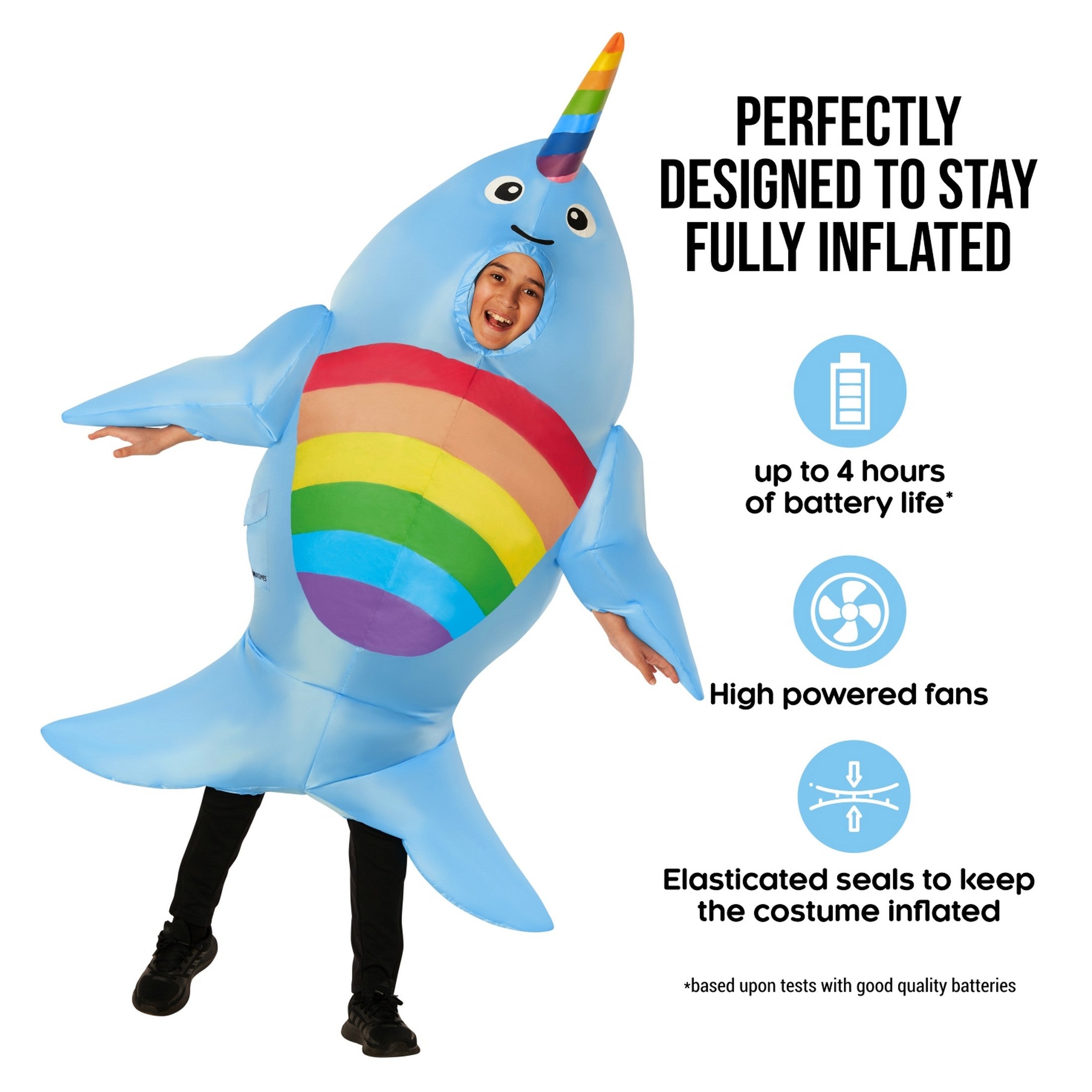  Kids Inflatable Narwhal Costume Boys Girls Blow Up Rainbow Fish Halloween Blue One Size