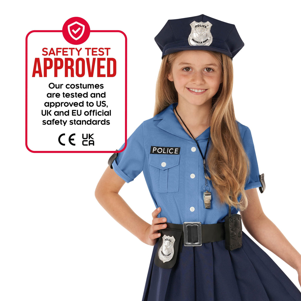  Blue Police Girl Costume Toys Kids Officer Cop Uniform Dress Halloween Halloween Blue L