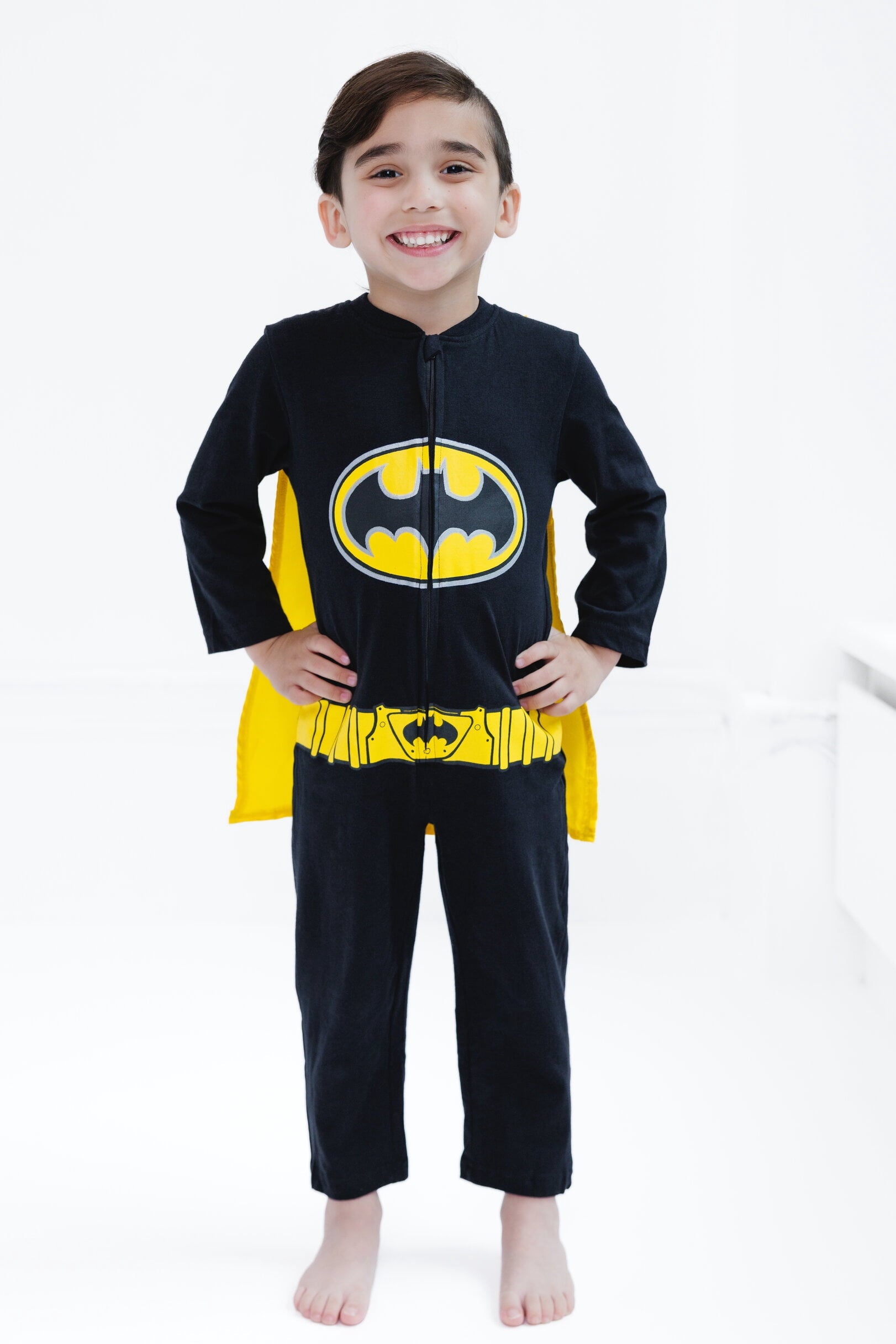 DC Comics Justice League Little Kids' Boy or Girl Cosplay One Piece Coverall with Cape Batman Black