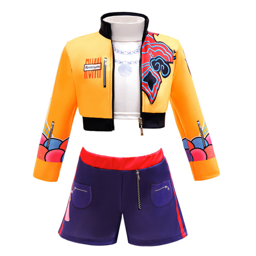 3in1 Sets Girls POP Singer Orange Costume Halloween Fancy Dress Up Kids Jacket Vest Short 9-10Y