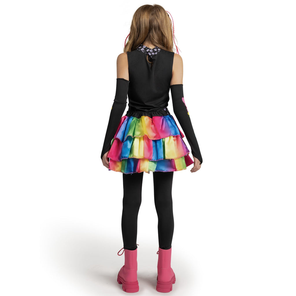  Skeleton Tutu Dress for Girls, Colorful Bones Skeleton Costume for Kids Halloween Dress Party up Cosplay