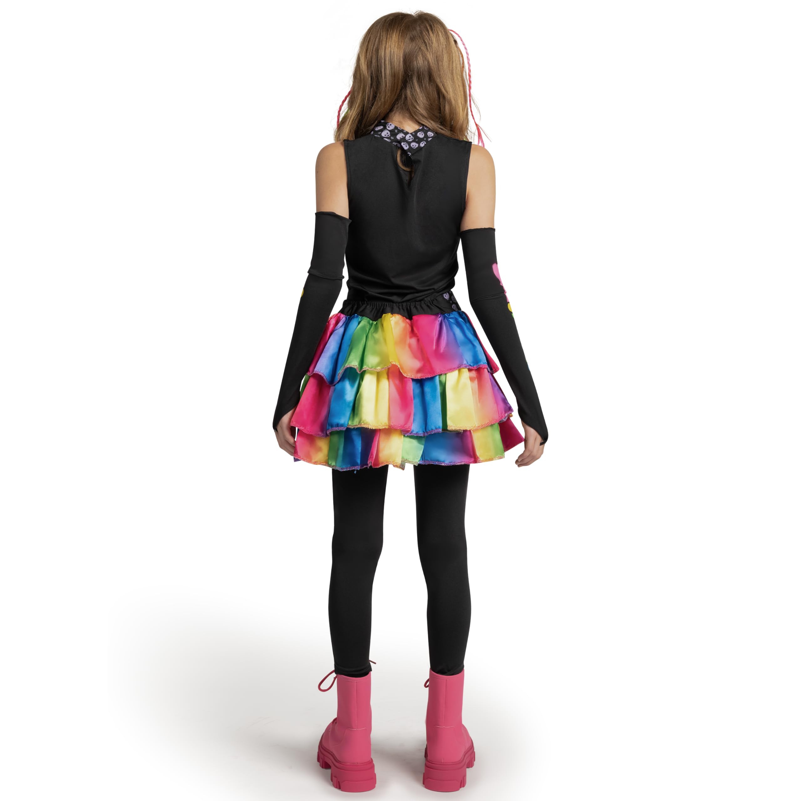  Skeleton Tutu Dress for Girls, Colorful Bones Skeleton Costume for Kids Halloween Dress Party up Cosplay