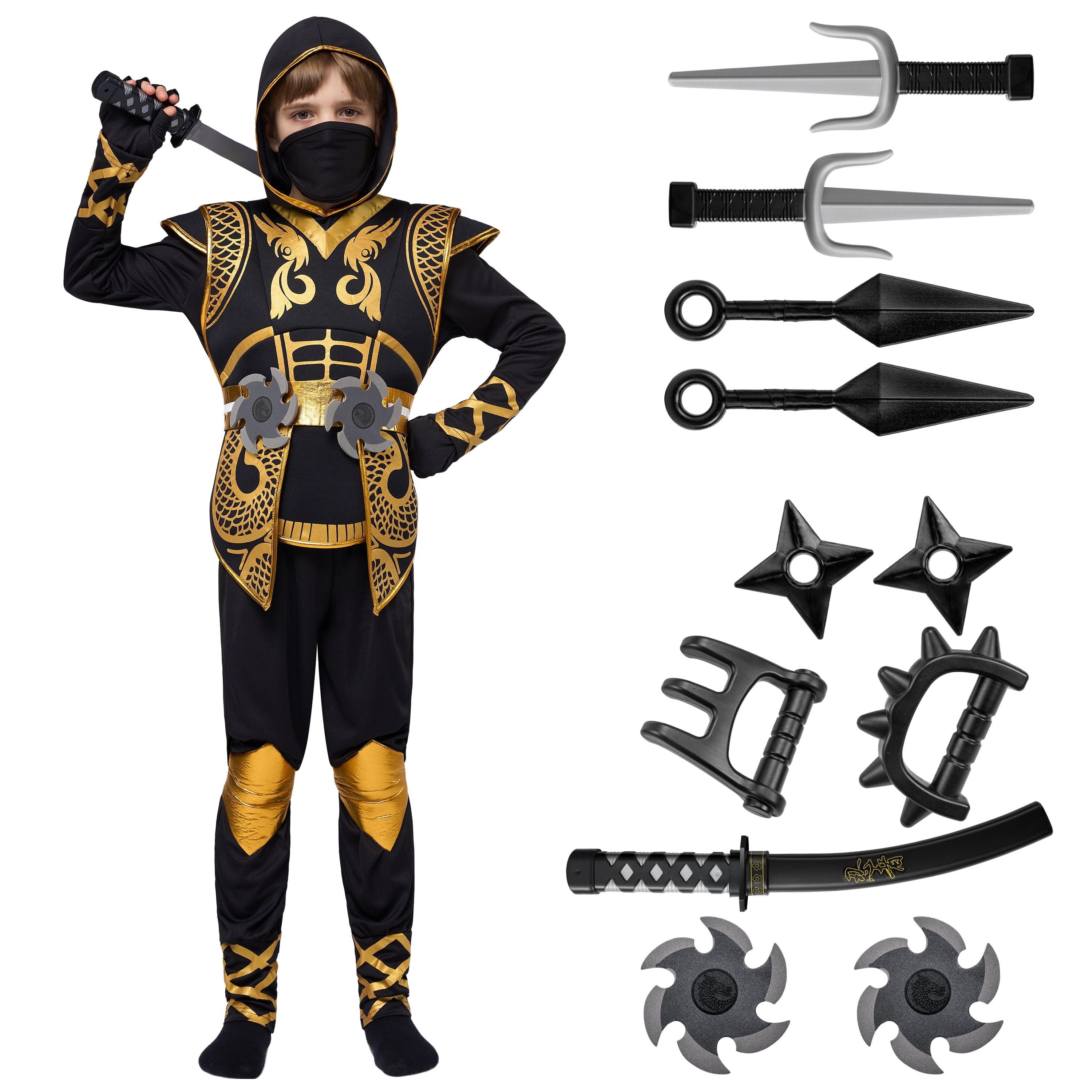  Kids Golden Ninja Costume for Toddler Boys Halloween Dress Up Age Up to 12 Years