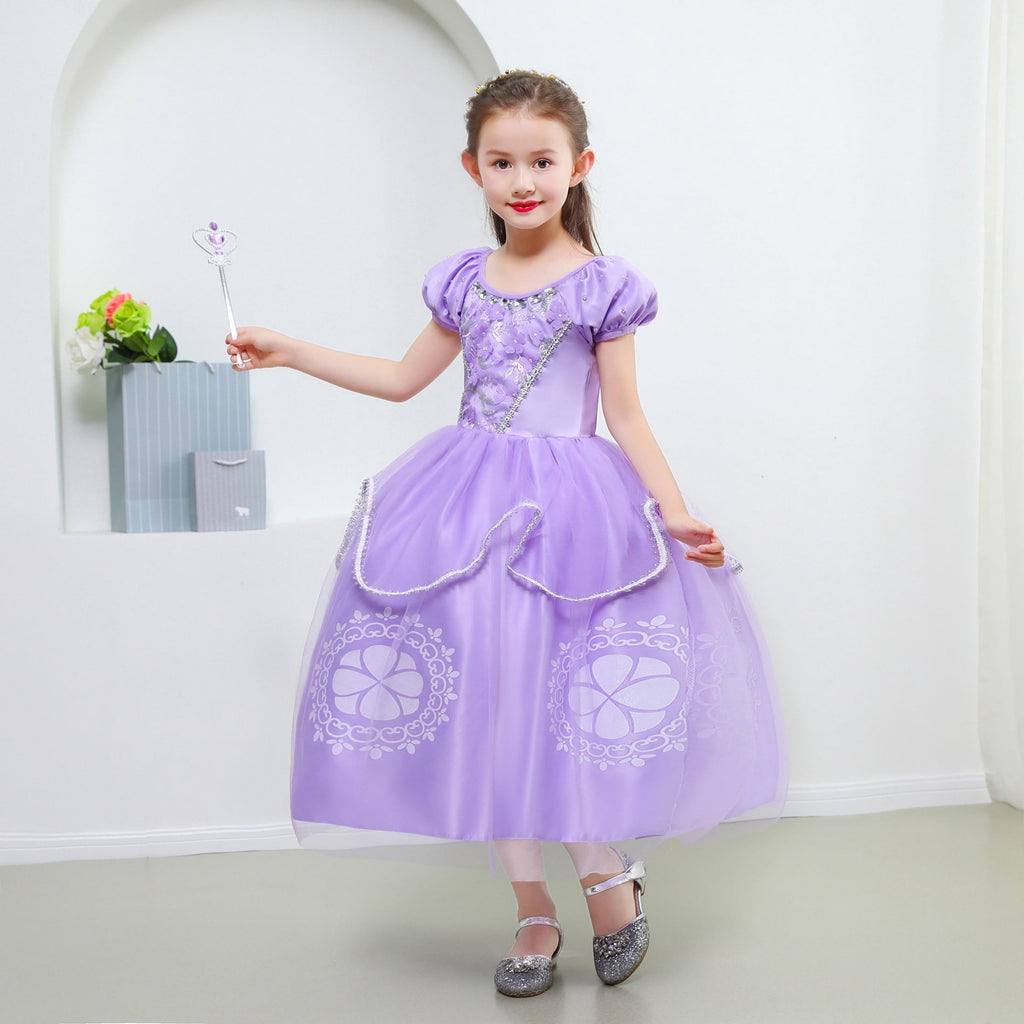 Little Girls Sofia Princess Costume Birthday Christmas Party Halloween Cosplay Fancy Dress Up Outfits w/Accessories
