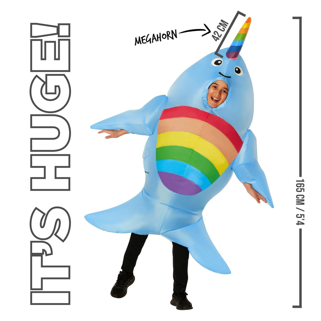  Kids Inflatable Narwhal Costume Boys Girls Blow Up Rainbow Fish Halloween Blue One Size