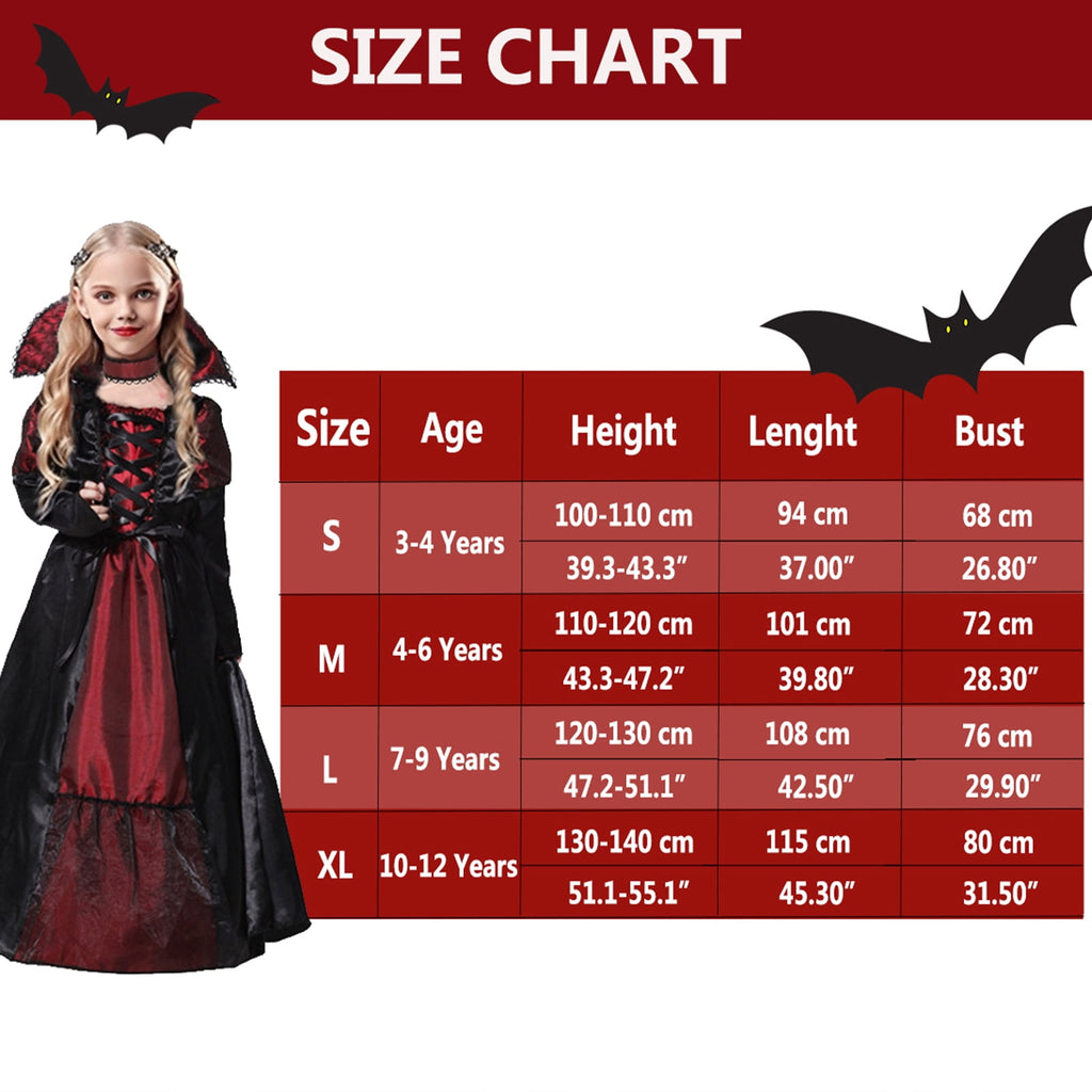 Alaiyaky Vampire Costume Kids, Halloween Costumes for Girls, Vampire Costume Girls Halloween Costume with Ruby Necklace earrings for Girls Halloween World Book Day