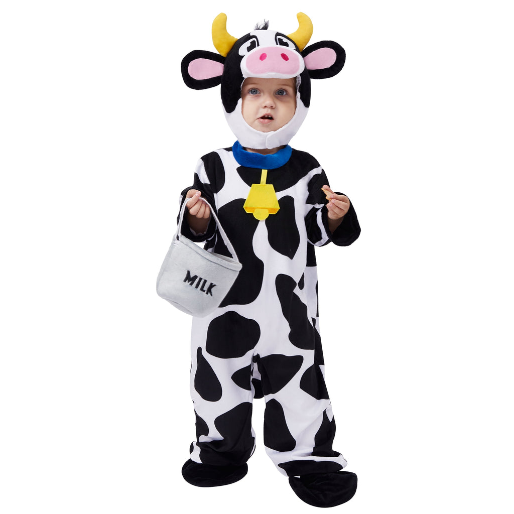  Baby Cow Costume with Milking Bucket for Toddler, Kids Halloween Farm Party Dress up Role Playing Cosplay 0-5 Years