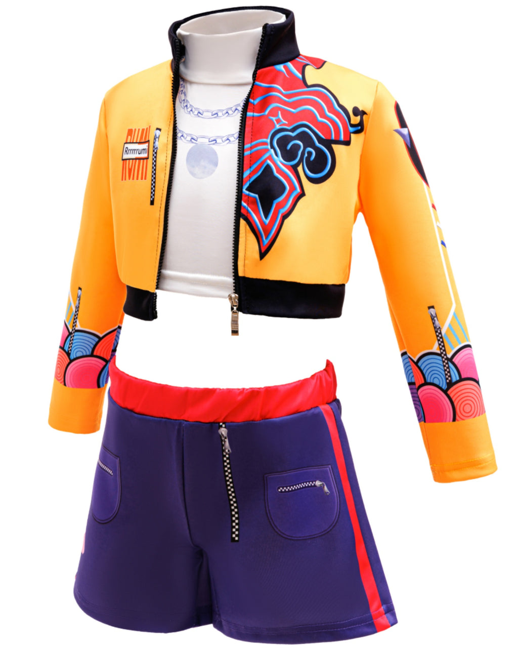 3in1 Sets Girls POP Singer Orange Costume Halloween Fancy Dress Up Kids Jacket Vest Short 9-10Y