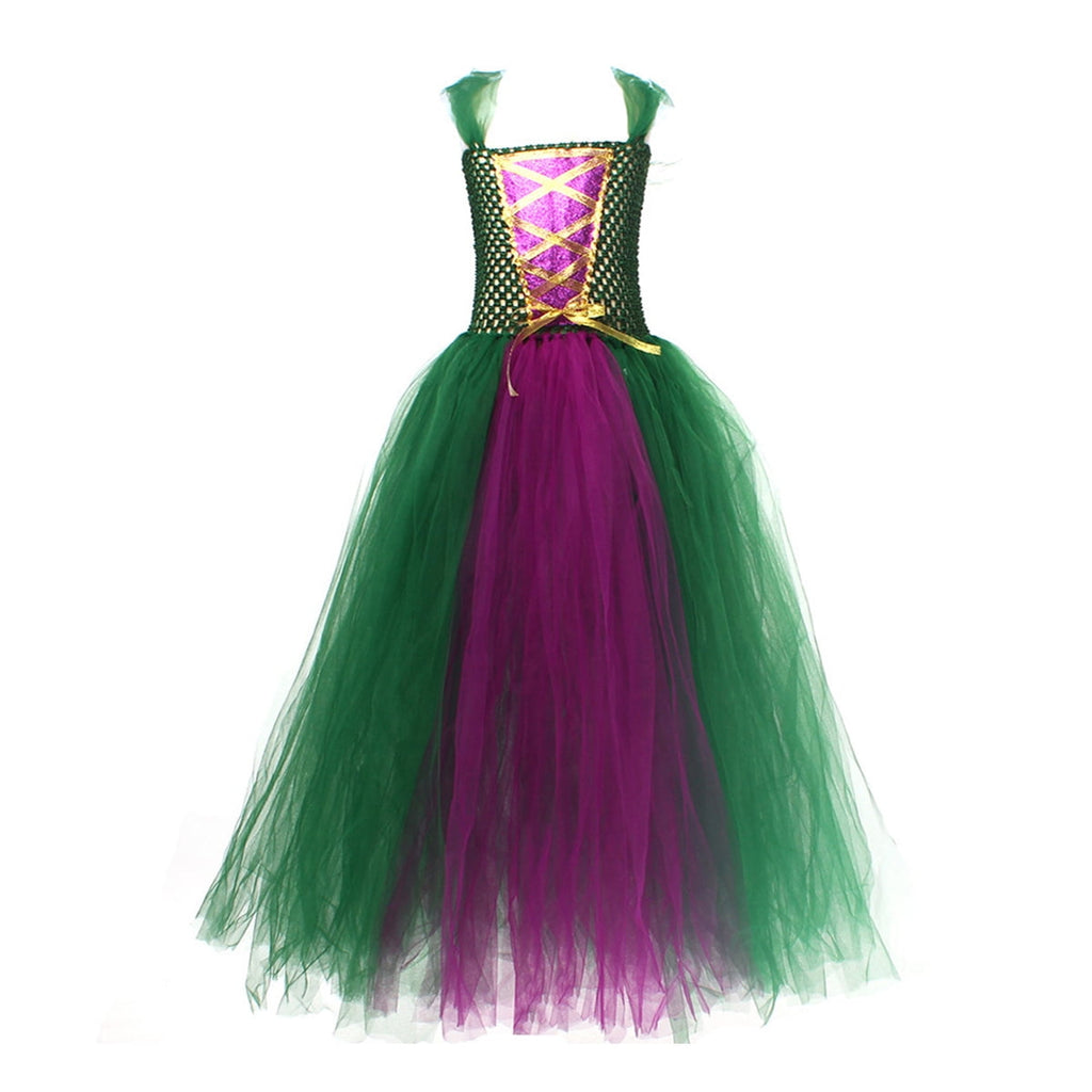 IBTOM CASTLE Kids Girls Witch Costumes Halloween Cosplay Costume Fancy Dress Cloak Witch Broom 3PCS Dress up Outfit 6-7 Years Green
